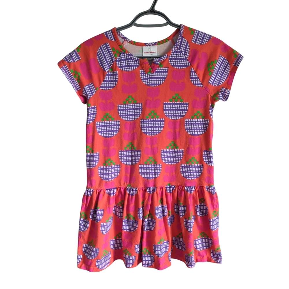 Hanna Andersson Vibrant Pink and Purple Plant Patterned Dress Size 12 (150cm)